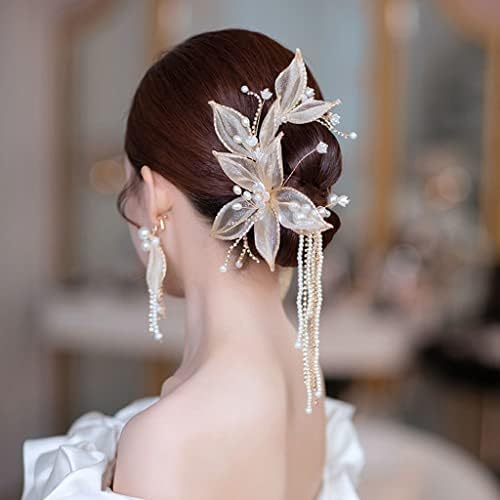 Walnut Bridal Flower Tassel Hair Clip Conjunto lateral Acessórios de casamento românticos de casamento