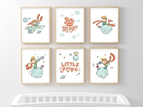 Bumbleboo Nistio® Little Prince Nursery Wall Art, Little Prince Playroom Decor, Little Prince Posters, conjunto de 6 impressões sem moldura, 8x10