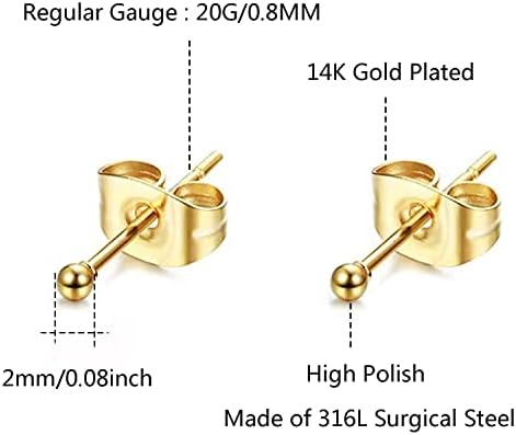 Hayfunaa 14K Gold Bated Aço cirúrgico Brincos minúsculos de pântano - 20g Helix da cartilagem Múltiplas