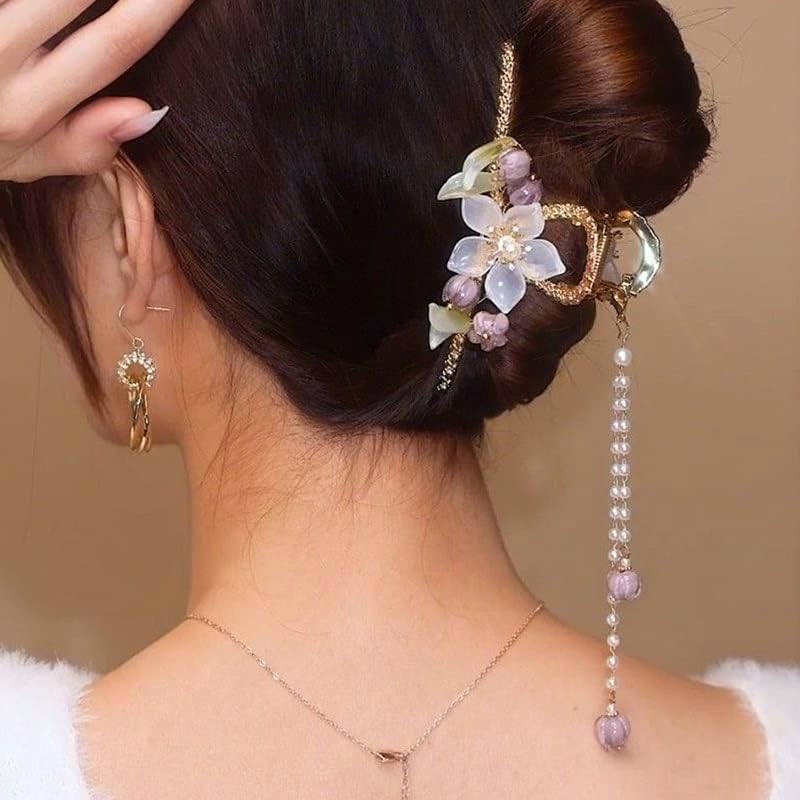 Lxxsh chinês de estilo antigo liga de cabelo clama de clipe para mulheres feminino flor strass rosa