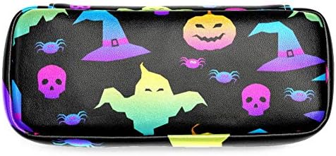 Rainbow Happy Halloween Leatury Case Pen Saco com bolsa de artigos de papelaria dupla com zíper para