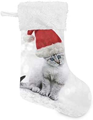 Meias de natal alaza jovem gato em um chapéu de Natal clássico personalizado grande decorações de meias para