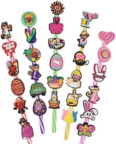 16pcs Bad Bunny Straw Toppers, lindos canudos de decoração de festas, tomando de palha para sucos Presente