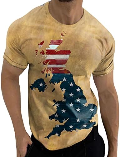 Camisetas de manga de toras para homens menses gráficas camisetas casuais 3d 4 de julho Padrão de bandeira