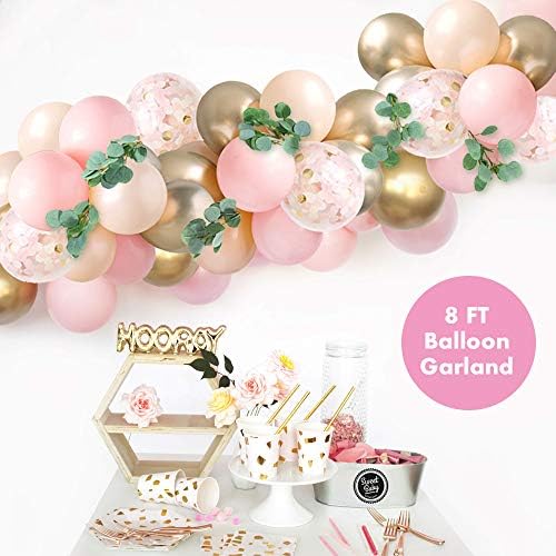 Sweet Baby Co. Decorações de chá de bebê para menina com kit de guirlanda rosa de arco de balão, decoração de banner