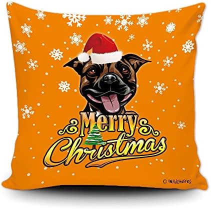 Feliz Natal Stafforshire Bull Terrier Peeking Dog With Santa Hat Hat Conhante Árvore de Christmas Snowflake