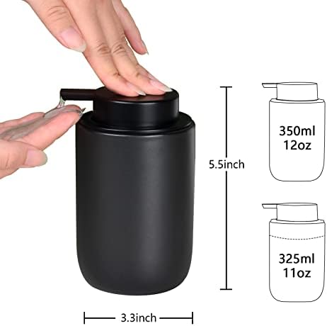 Conjunto de dispensador de sabão preto da Bosilunlife - 2 pacote de 12 onças de sabão de cerâmica com bomba