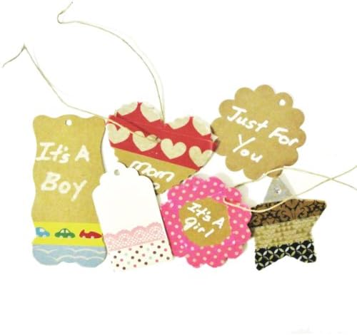 Wrapables 40 Tags de presente/Kraft Hang Tags com cordas de corte grátis para presentes, artesanato e preços,