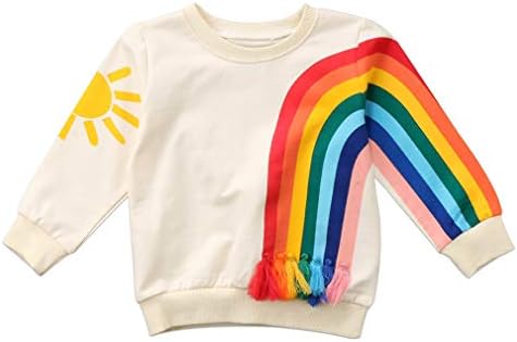 Criança criança menino menino de manga comprida borla arco -íris sweatshirt camiseta casual tops