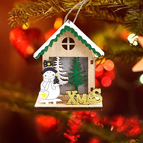 Decorar o Natal Led Luminous Snow House Tree Christmas Pingente Paping Cabin Pendain Transparent Glass Stain
