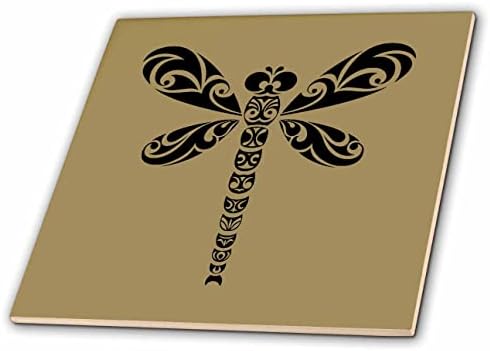 3drose Dragonfly Black Tribal Tattoo Style Art em marrom - azulejos