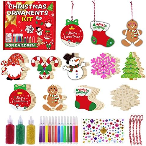 Bamamon Christmas Crafts for Kids - 40 Fatias de madeira inacabadas Ornamentos de Natal Favores