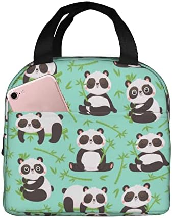 Lancheira panda bambu verde animal fofo animal grosso e reutilizável bolsa de almoço quente com zíper