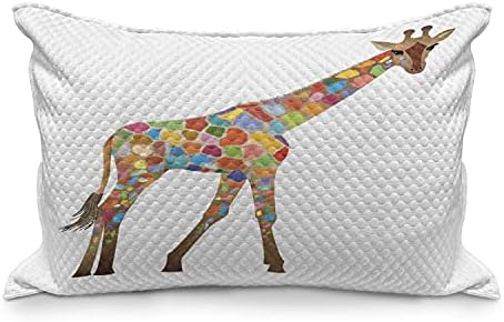 Ambesonne Giraffe acolchoado Capa de travesseira, arte abstrata colorida interpretou um animal de pescoço comprido
