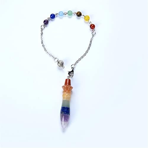 Fluorita natural 7 cores camada de pedra energia cristal reiki pendulum 7 contas de chakra desmaiar jóias de amuleto de cura 1pcs