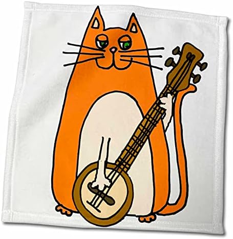 3drose All Smiles Art Pets - Funny Laran Orange Cat tocando desenho animado de banjo - toalhas
