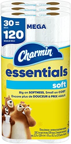 Charmin Essentials Soft Banheiro, 30 mega rolos = 120 rolos regulares
