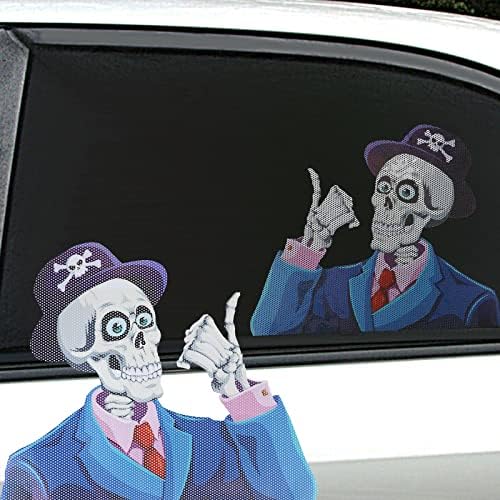 Ootsr 2 peças Halloween Skull Car Window Adesers, adesivos engraçados da janela do carro e adesivos para veículos