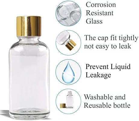 Zenvista | 5 pacote | 30ml | garrafa redonda de vidro transparente com forros internos e tampa de parafuso dourado | Para suprimentos de bricolage, transportador e óleos essenciais, soro, perfume I ZMG09