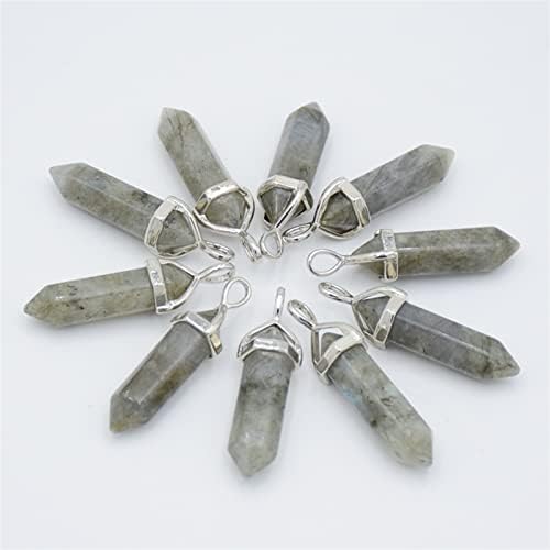 Sharrb Natural Labradorita Pedra Ponto Hexagonal Pingentes para Mulheres Homens Colares Espectrolite Pendulum