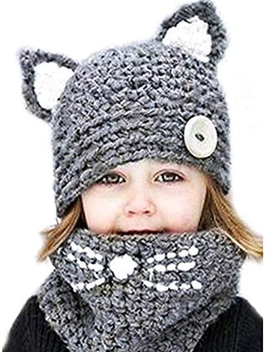 Inverno crianças quentes chapéus de animais de gato malha coif capuz girados para o inverno do outono