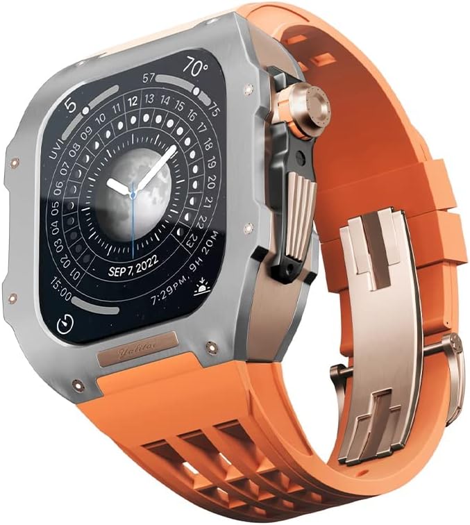 Bholsa Luxury Watch Band ， para Apple Watch 8/7/série Titanium Case+FluororberberB Luxury Watch