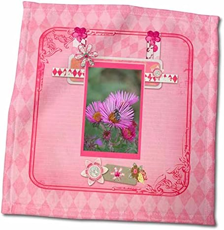 3drose abelha em ásters ingleses rosa, moldura de flores, design de diamantes - toalhas