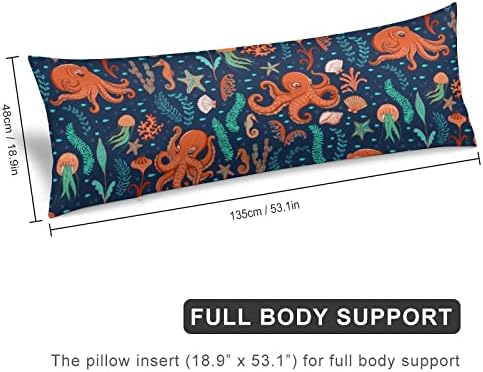 Capas de travesseiros corporais 20x54 polegadas Octopuses conchas de marelas de algas marinhas decorativas