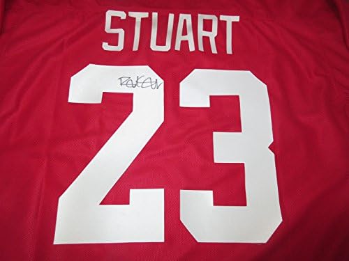 Brad Stuart autografou a Detroit Red Wings Red Jersey com prova, foto de Brad assinando para nós, Detroit