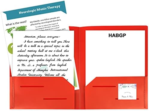 HABGP 12 Pacote Plastic Passils com bolsos, várias coloridas 2 bolso de 2 bolso letra Pastas W Porte do cartão de