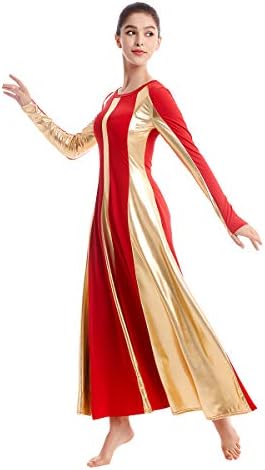 Ibakom feminino adulto adulto dourado colorido bloco de manga longa louvor Dress Vestido solto ajuste