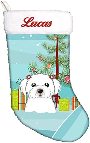 Tesouros de Caroline BB1580CSEMB Árvore de Natal e Meias de Natal personalizadas de Maltese, lareira pendurando meias de Natal Decorações de férias em família da festa de Natal,