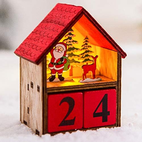 Valiclud Wooden Luminous Calendário Calendário de Natal Adornamento Criativo Casa Vermelha Grilhante