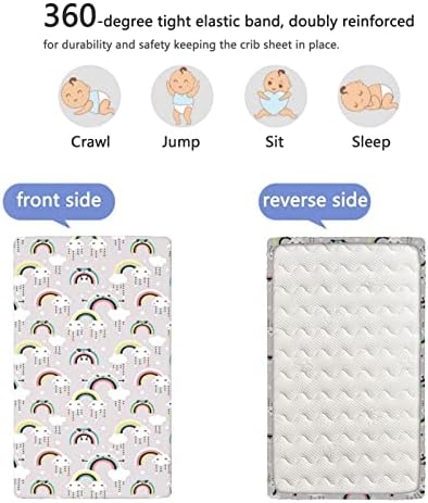 Rainbow com tema de mini folhas de berço, lençóis de berço portáteis de lençóis de colchão de cama para meninos ou garotas ou berçário, 24 “x38”, pálido pálido