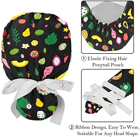 Caps médicos para mulheres com botões de cabelo comprido, boné de trabalho ajustável de 2 peças, dinossauros