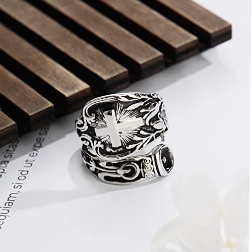 Cawsug anéis de colher cruzada ajustável para mulheres prata vintage boho design floral design vitoriano polegar