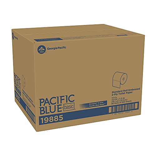 Pacific Blue Basic Basic 2-Bly em relevo papel higiênico; 19885; 550 folhas por rolo; 80 rolos por