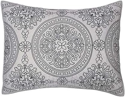 Vida elegante em casa algodão medalhão bordado King Pillow Sham 20 '' x 36 '', cinza, 1 peça