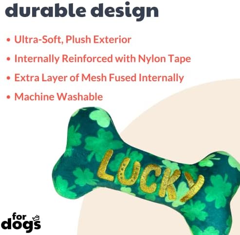 Lulubelles H&K para cães Power Plush | Lucky Charm Bone | Dia de St. Patricks Toy Funny Dog
