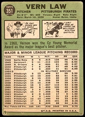 1967 Topps 351 Vern Law Pittsburgh Pirates Fair Pirates