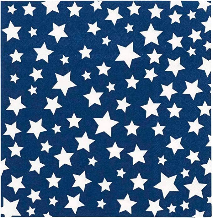 X & O Artigos Dissert descartáveis ​​e guardanapos de almoço para festas, 5 x 5, estrelas americanas azuis e brancas