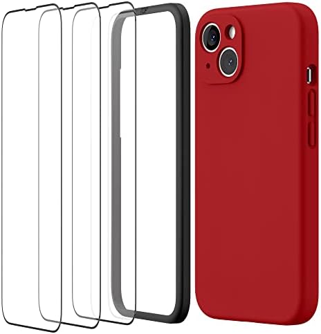 Caixa de silicone vermelho de Surphy + 3 Protetor de tela de embalagem para iPhone 13 6,1 polegadas