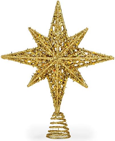 8 polegadas Bethlehem Glitter Gold Star Christmas Tree Topper | Toppers de árvore de Natal | Christmas Star