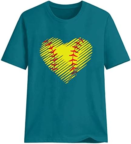 2023 Summer Tops Womens Love Heart Print Graphic T-Shirt Camisetas de Baseball de Manga Curta Tshirts