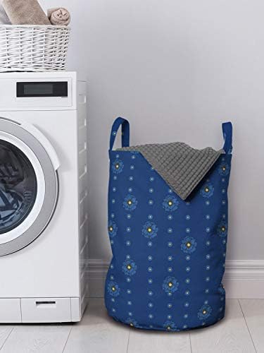Bolsa de lavanderia azul lunarável, linha de grandes e pequenas pétalas, cesta de cesto com alças fechamento de