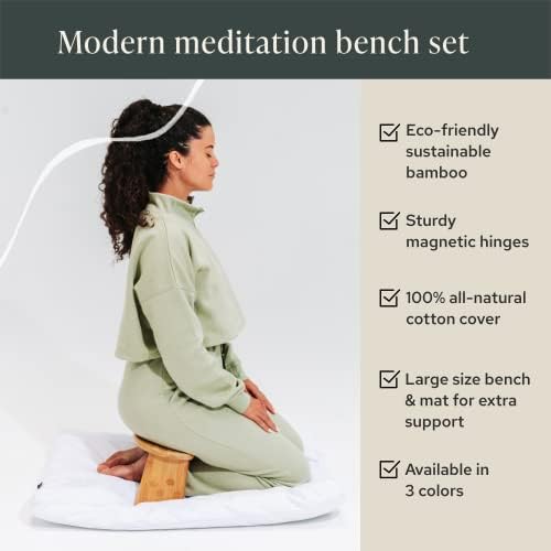 Pacote de tapete de meditação de bambu e zabuton consciente e moderno - bancada de meditação de joelhos pequenos