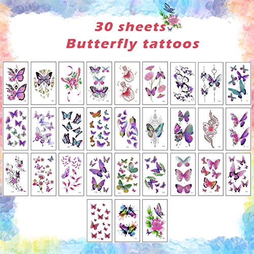 Casciybo 30heets tatuagens temporárias para mulheres garotas, falsas flores coloridas 3d pequenas