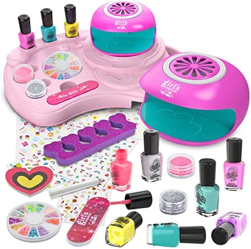 Kit de esmalte Amagoing para meninas de 6 a 12 anos, Kids Nail Art Salon Conjunto com secador