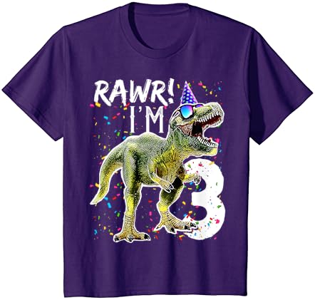 Crianças Rawr Estou com 3 anos de aniversário T Rex Dinosaur Party Gift for Boys T-Shirt