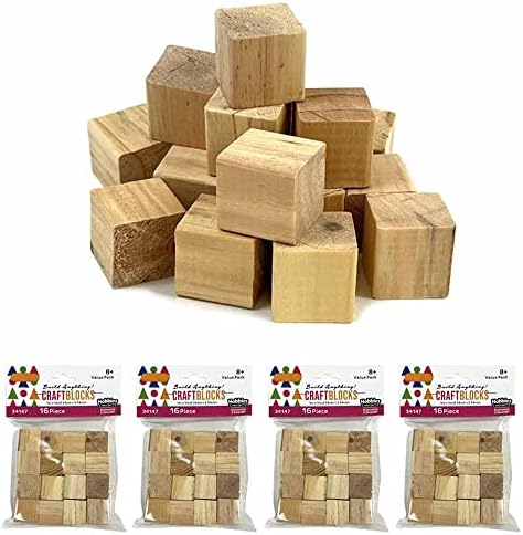 64 PC Blocks Blocks inacabados de madeira de madeira natural Bloco 1 Artes de Artes Cubos